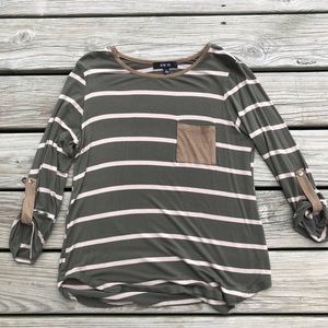 Striped shirt with sleeves that are elbow length